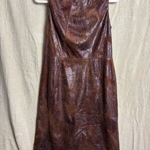 Vince Camuto Brown‎ Wash Distressed Faux Leather Knee Length Sheath Dress, Sz 10